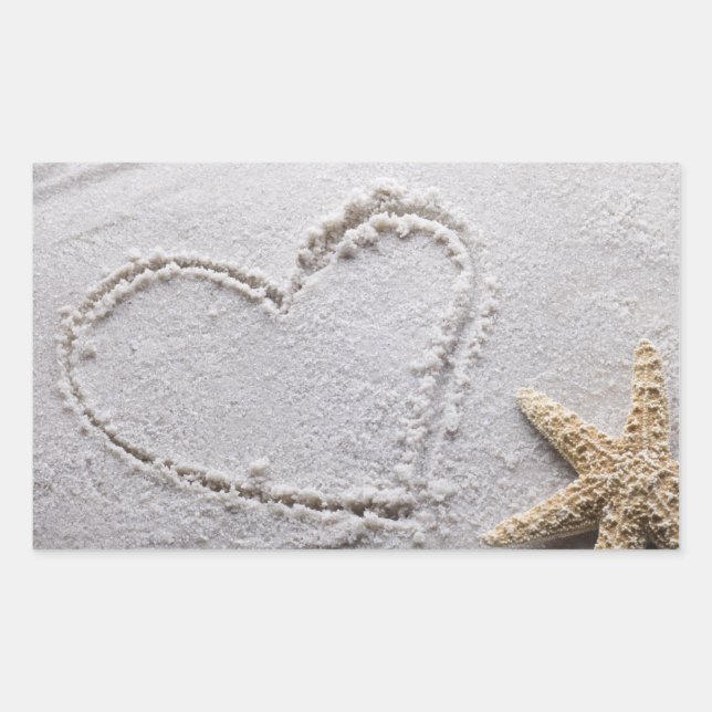 Sticker Rectangulaire Coeur tiré dans le sable à la plage avec Modèle St (Devant)