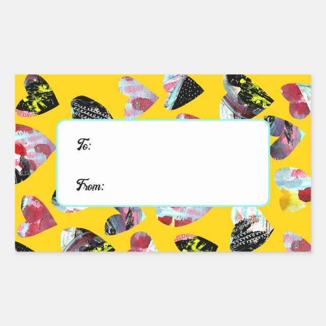 Sticker Rectangulaire Coeurs de collage personnalisés (Devant)
