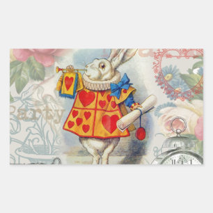 Sticker Rectangulaire Coeurs de lapin blanc Alice Classic