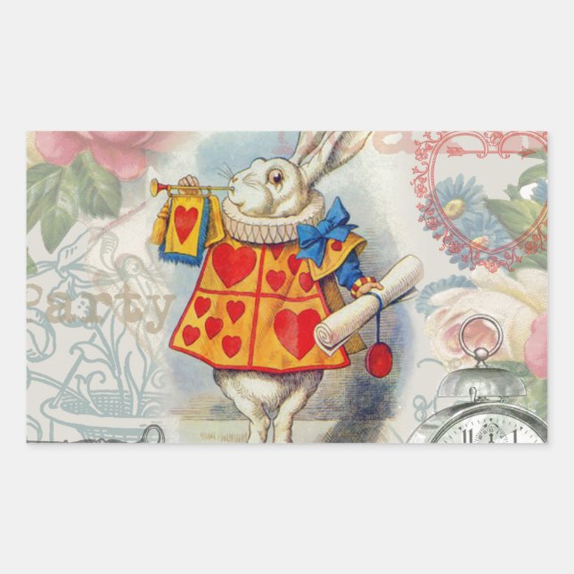 Sticker Rectangulaire Cœurs de Lapin Blanc Alice Classique (Devant)