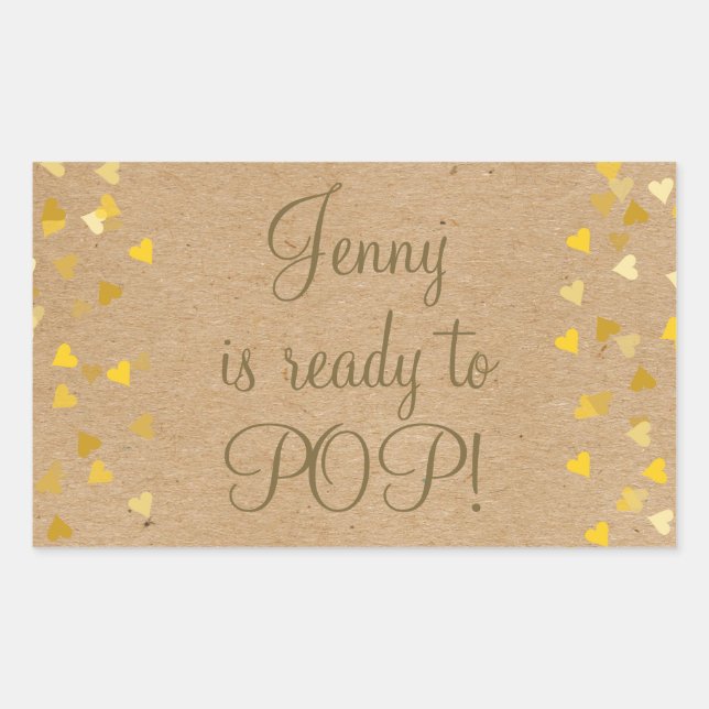 Sticker Rectangulaire Cœurs Dorés Elle est Prête à Accoucher Cadeau de B (Devant)