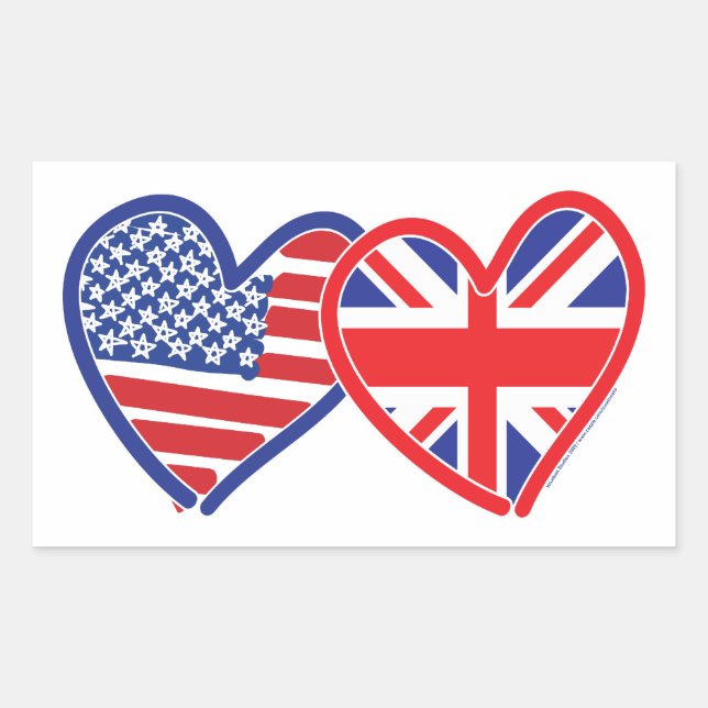 Sticker Rectangulaire Coeurs du drapeau américain Union Jack (Devant)