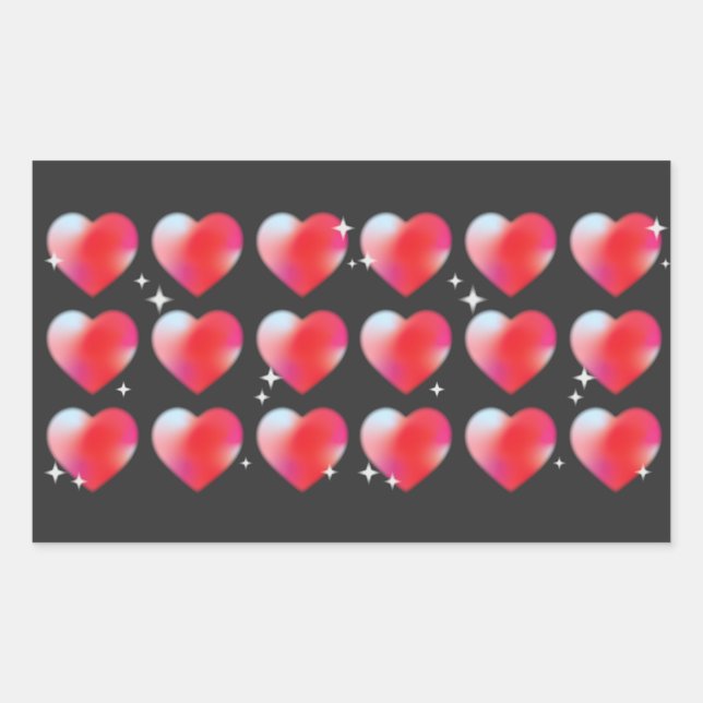 Sticker Rectangulaire Coeurs rouges en rang, coeur romantique (Devant)