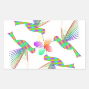 Sticker Rectangulaire Colibris Arc-En-Ciel Embrasser Une Fleur