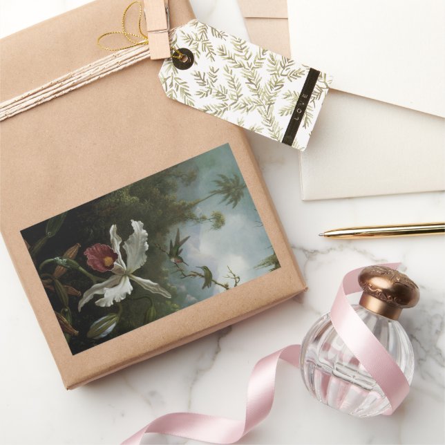 Sticker Rectangulaire Colibris et orchidée blanche par Martin J. Heade (Cadeaux)