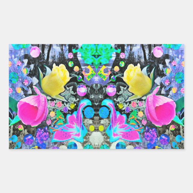 Sticker Rectangulaire Collage de lys Stargazer, rose et hibiscus rose (Devant)