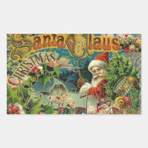 Sticker Rectangulaire Collage de Noël victorien du Père Noël Antique
