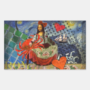 Sticker Rectangulaire Collage Nuit étoilée de Mona Lisa : Surréalisme fa
