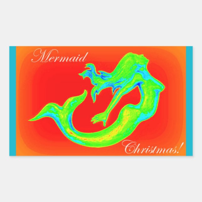 Sticker Rectangulaire collant de noël de sirène (Devant)