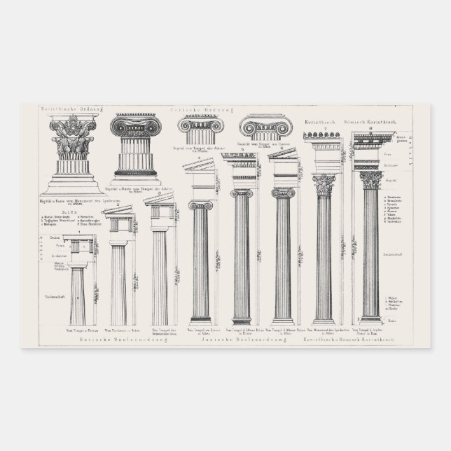 Sticker Rectangulaire Colonnes romaines antiques Dessin architectural (Devant)