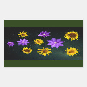 Sticker Rectangulaire Coloré Coupe brillante Fleurs découpées Bâton rect