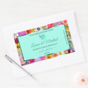 Sticker Rectangulaire Colorful Floral Lumière Turquoise Produit Coeurs É
