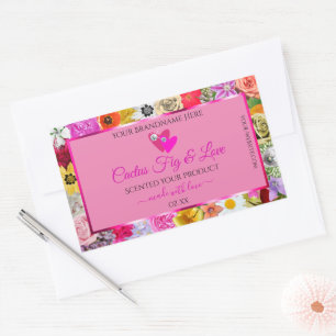 Sticker Rectangulaire Colorful Floral Pink Produit Forfait Coeurs Étique