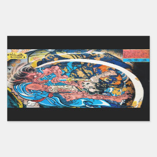 Sticker Rectangulaire Combat samouraï antique japonais oriental frais d