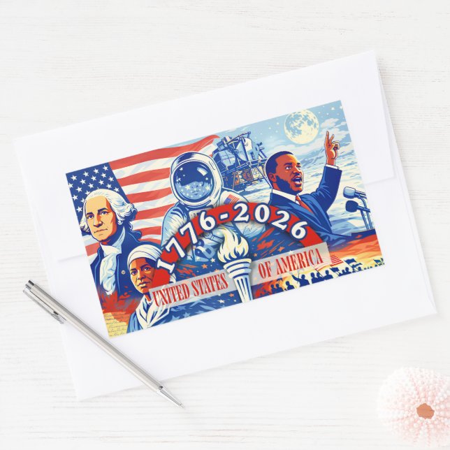Sticker Rectangulaire Commemorative 1776-2026 USA Semiquincentennial  (Enveloppe)