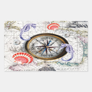 Sticker Rectangulaire Compas Vintage Nautique