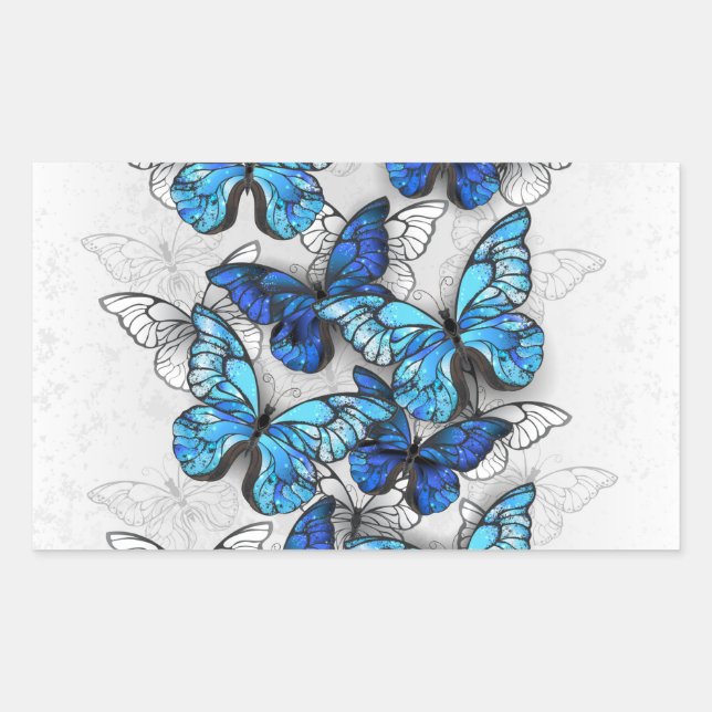 Sticker Rectangulaire Composition des White and Blue Butterflies (Devant)