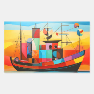 Sticker Rectangulaire Concept de bateau de pêche Paysage coloré Abstrait