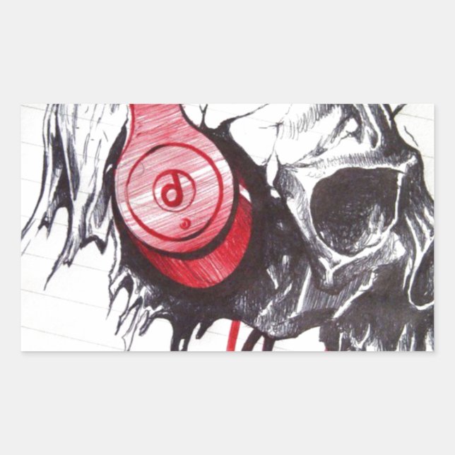 Sticker Rectangulaire Conception de crâne avec casque audio (Devant)