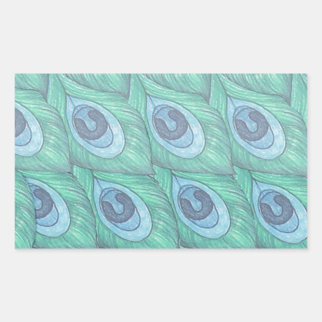 Sticker Rectangulaire Conception de Motif Peacock turquoise (Devant)