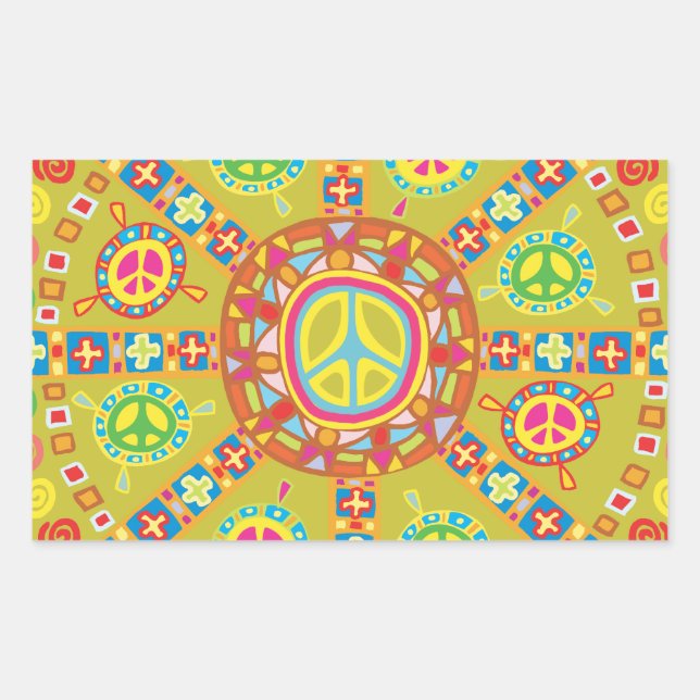 Sticker Rectangulaire Conception des symboles de paix (Devant)