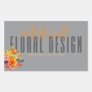 Sticker Rectangulaire Conception Florale Sophistiquée Fleurs Grises Oran