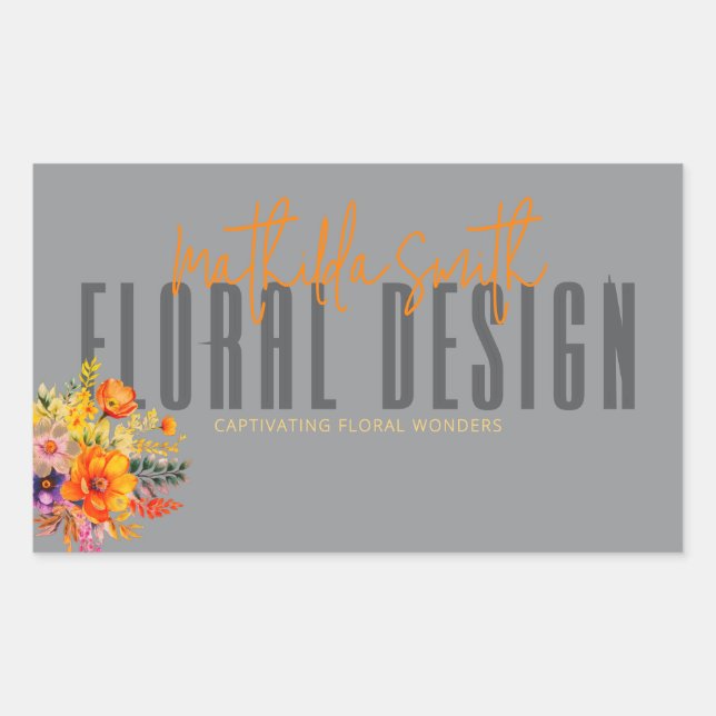 Sticker Rectangulaire Conception Florale Sophistiquée Fleurs Grises Oran (Devant)