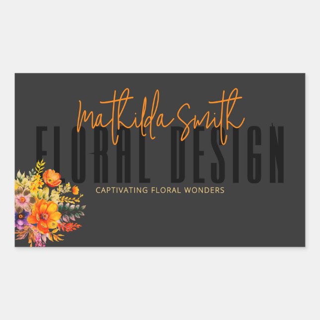 Sticker Rectangulaire Conception Florale Sophistiquée Fleurs Noires Oran (Devant)