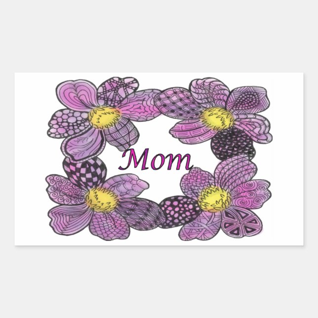 Sticker Rectangulaire Conception MOM à fleurs violettes (Devant)