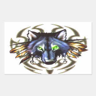 Sticker Rectangulaire Conception tribale de tatouage de loup