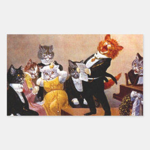 Sticker Rectangulaire Concert vintage de chat de chant de Soiree musical