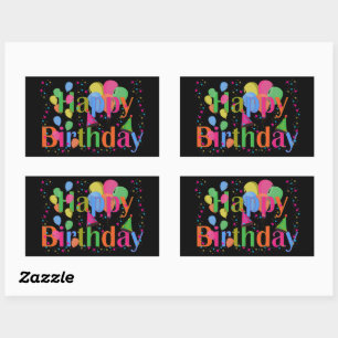Sticker Rectangulaire Confetti, Casquettes de fête et ballons Anniversai