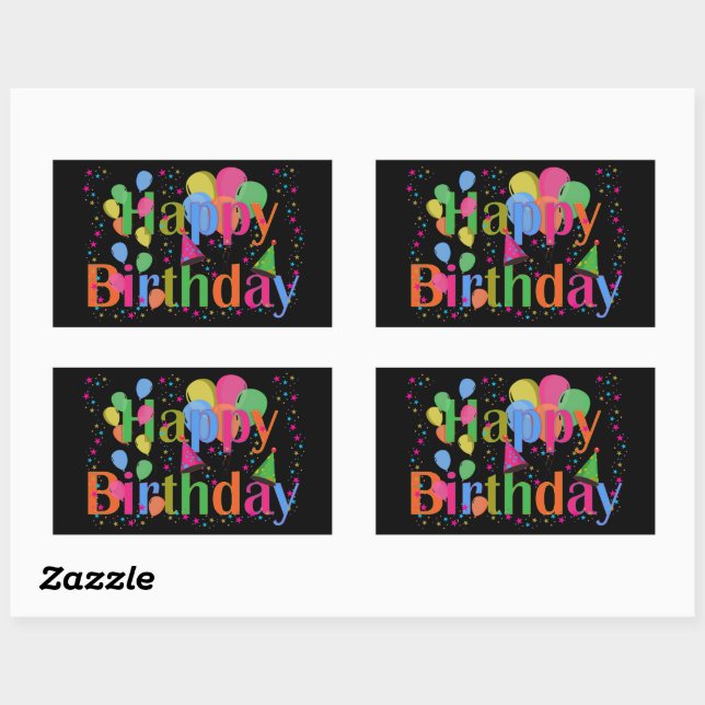 Sticker Rectangulaire Confetti, Casquettes de fête et ballons Anniversai (Feuille)