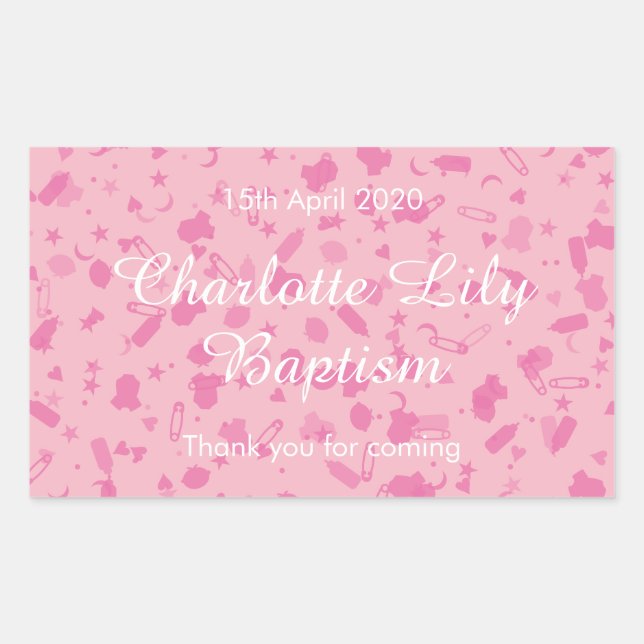 Sticker Rectangulaire Confettis Rose Bébé Baptême Favori (Devant)