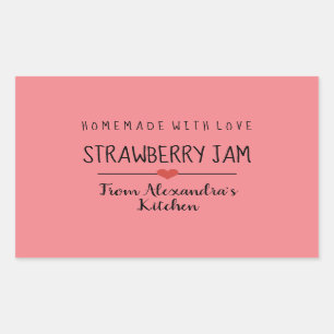Sticker Rectangulaire confiture de fraise rose maison faite avec amour