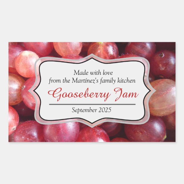 Sticker Rectangulaire Confiture de gooseberry préserver rouge autocollan (Devant)