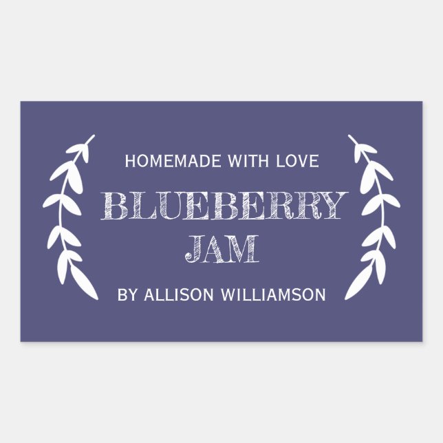 Sticker Rectangulaire Confiture de Myrtille Maison Rustique Pot Bleu Mar (Devant)
