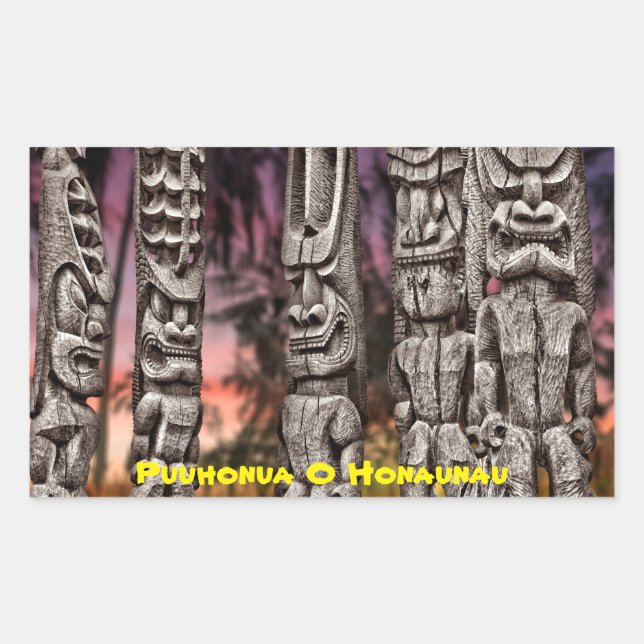 Sticker Rectangulaire Conseil tribal Tiki, Big Island Hawaii, (Devant)