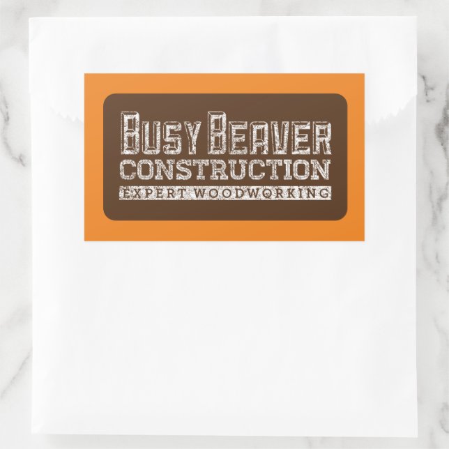 Sticker Rectangulaire Construction de castor occupé Blanc Gfx Brown Oran (Sac)
