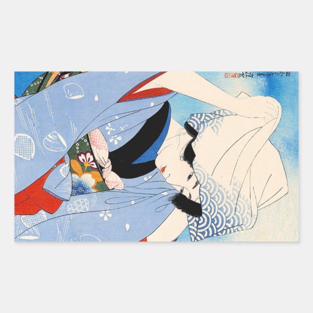 Sticker Rectangulaire Cool oriental japonais classique dame art (Devant)