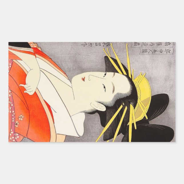 Sticker Rectangulaire Cool oriental japonais classique geisha lady art (Devant)