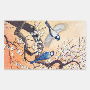Sticker Rectangulaire Cool oriental japonais Yoshida oiseaux cerisier