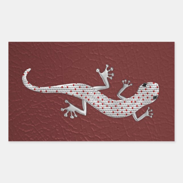 Sticker Rectangulaire Cool rouge blanc points lézard effets métal argent (Devant)