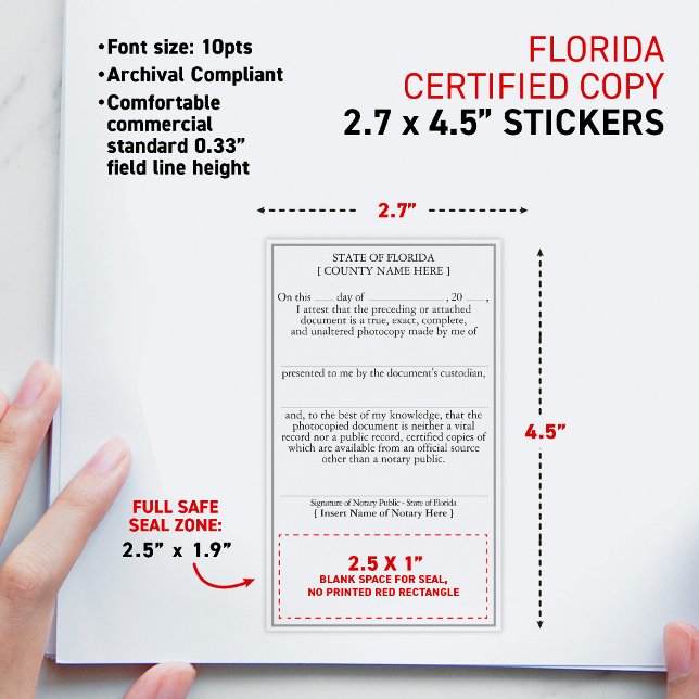Sticker Rectangulaire Copie certifiée conforme attestée par un notaire c (FLORIDA Compliant Notary Attested Certified Copy Rectangular Matte Stickers)