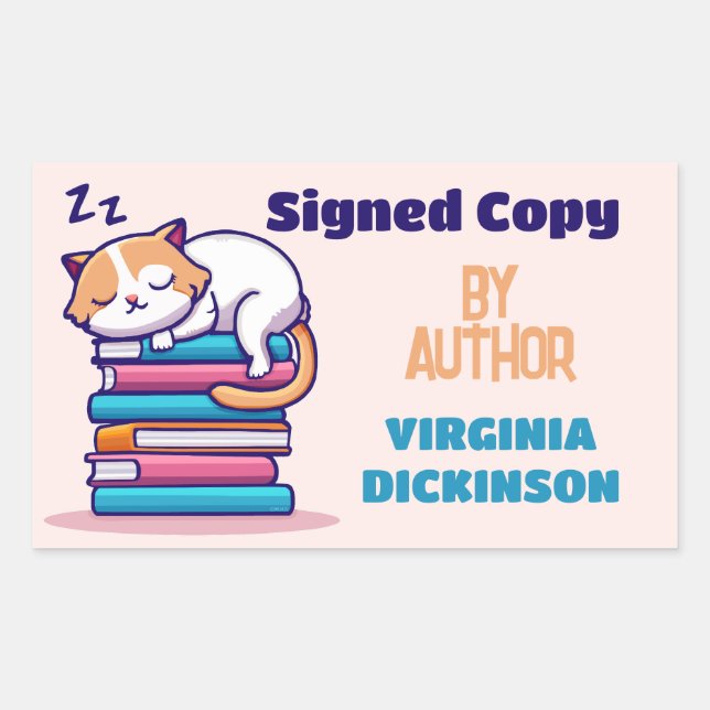Sticker Rectangulaire Copie signée Auteur Livre Signer Cute Cat (Devant)