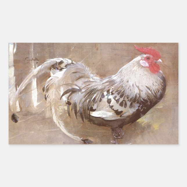 Sticker Rectangulaire Coq blanc et noir (Devant)