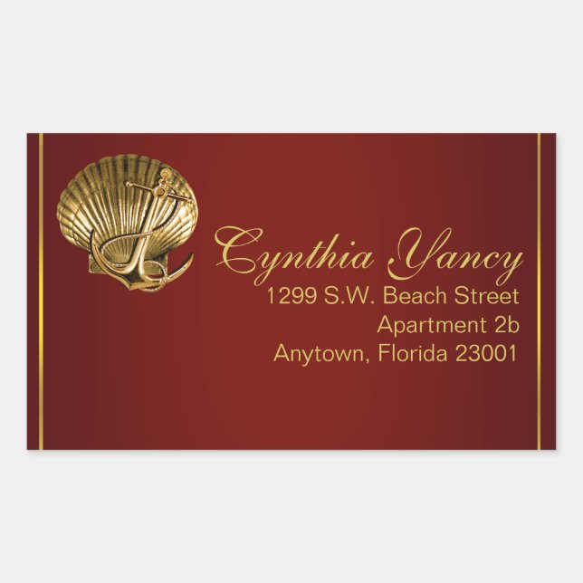 Sticker Rectangulaire Coquillage ancré Nautique | bordeaux (Devant)