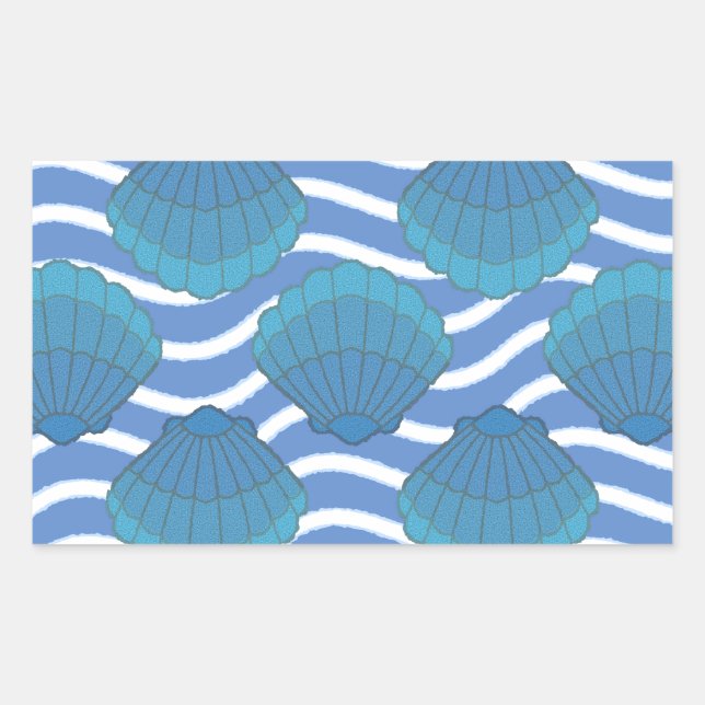 Sticker Rectangulaire Coquillage vintage Et Motif Vagues (Devant)