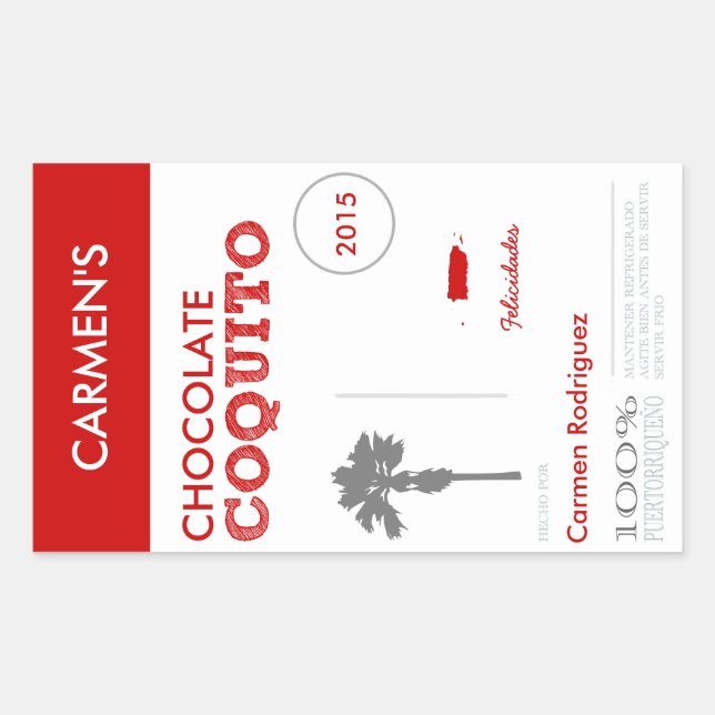 Sticker Rectangulaire Coquito de Porto Rico Rouge (Devant)