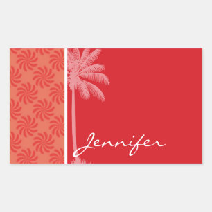 Sticker Rectangulaire Corail tropical et spirale rouge
